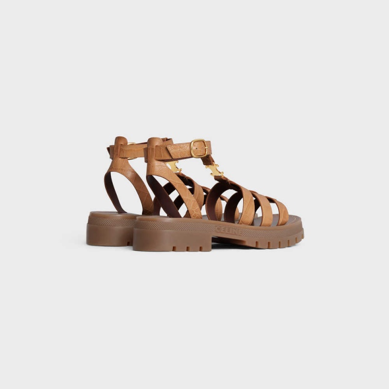 Celine Clea Triomphe Gladiator Tıknaz In Crocodile Stamped Calfskin Sandalet Kahverengi | CL-592575