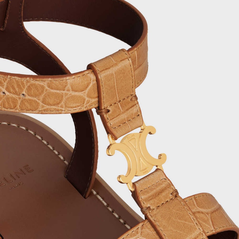 Celine Clea Triomphe Gladiator Tıknaz In Crocodile Stamped Calfskin Sandalet Kahverengi | CL-592575