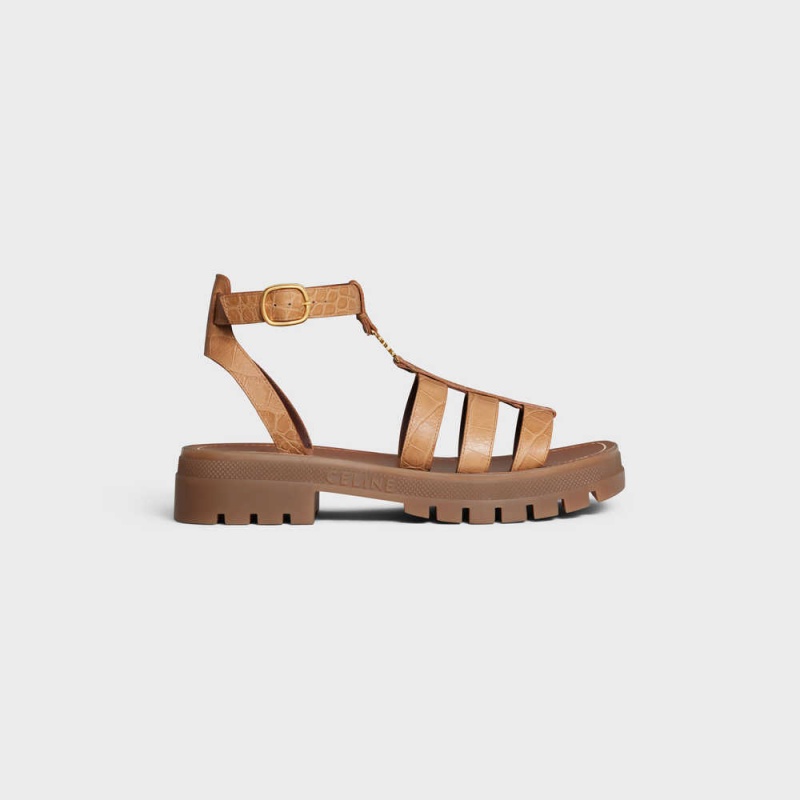 Celine Clea Triomphe Gladiator Tıknaz In Crocodile Stamped Calfskin Sandalet Kahverengi | CL-592575