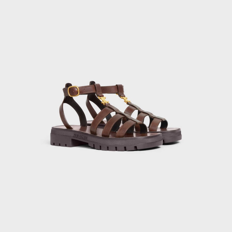 Celine Clea Triomphe Gladiator Tıknaz In Calfskin - Vegetal Tanning Sandalet Koyu Kahverengi | CL-592572