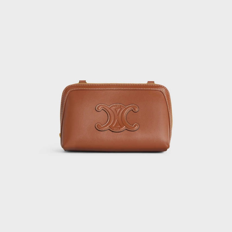 Celine Clutch On Chain Cuir Triomphe In Smooth Calfskin Mini Çanta Kahverengi | CL-593033