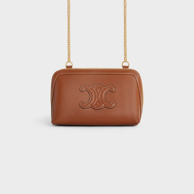 Celine Clutch On Chain Cuir Triomphe In Smooth Calfskin Mini Çanta Kahverengi | CL-593033