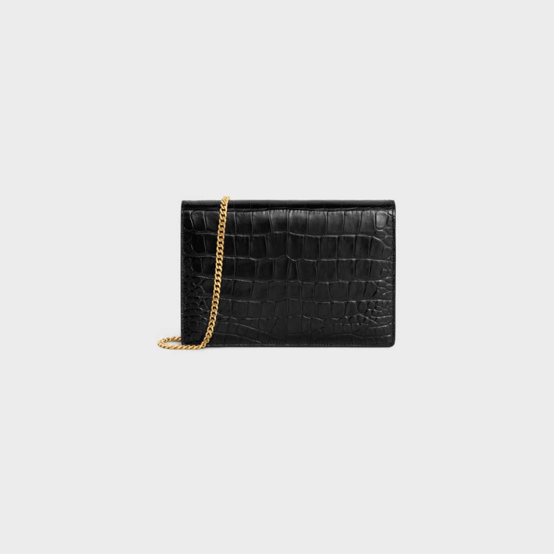 Celine Clutch Soir Triomphe In Niloticus Crocodile Mini Çanta Siyah | CL-593020