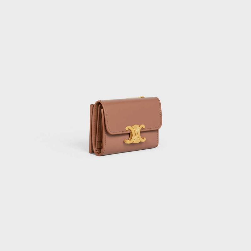 Celine Compact With Coin Triomphe In Shiny Calfskin Cüzdan Kahverengi | CL-592982