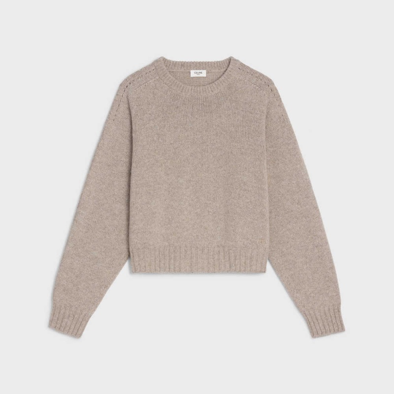 Celine Crew Neck In Seamless Cashmere Triko Kahverengi | CL-592708