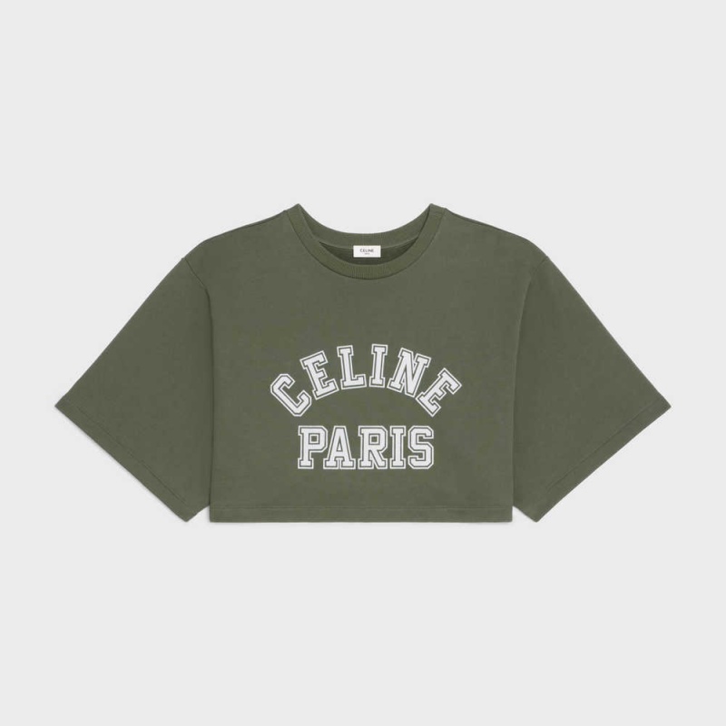 Celine Cropped In Pamuklu Fleece T-shirt Beyaz | CL-592790