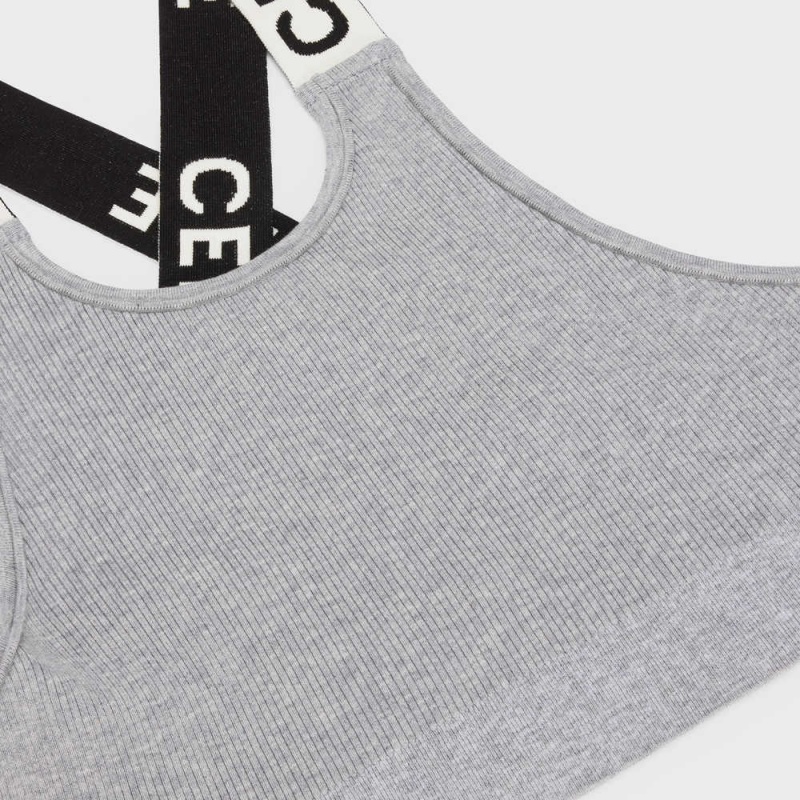 Celine Crossback Sports Bra In Atletik Knit Tişörtü Gri Beyaz | CL-592810