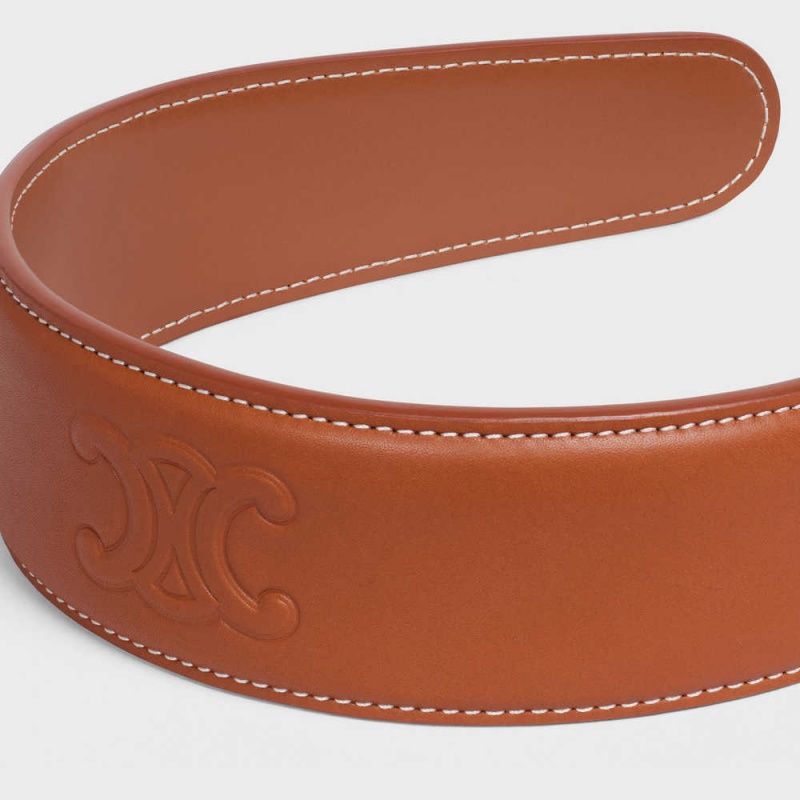 Celine Cuir Triomphe Headband In Calfskin Deri Saç aksesuarları Kahverengi | CL-592332