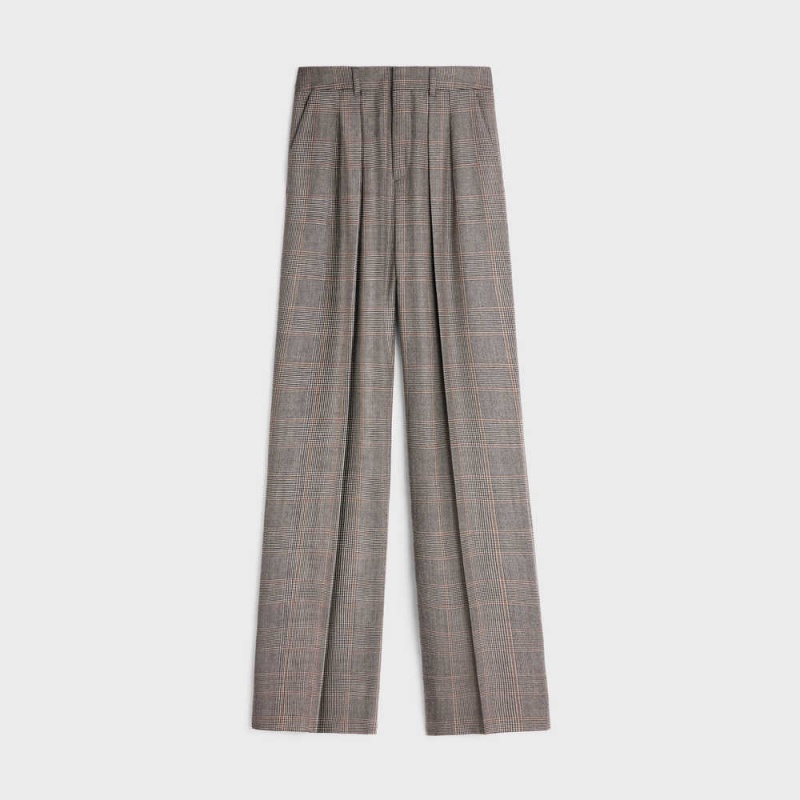 Celine Double-pleated Tixie In Checked Flannel Pantolon Gri | CL-592736