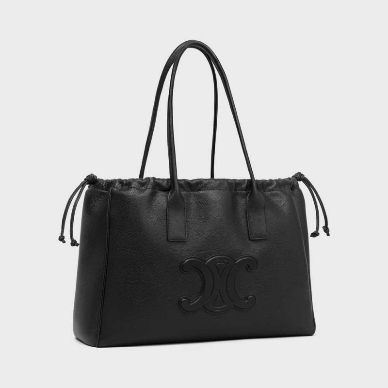 Celine Drawstring Cuir Triomphe In Grained Calfskin Cabas Siyah | CL-593087