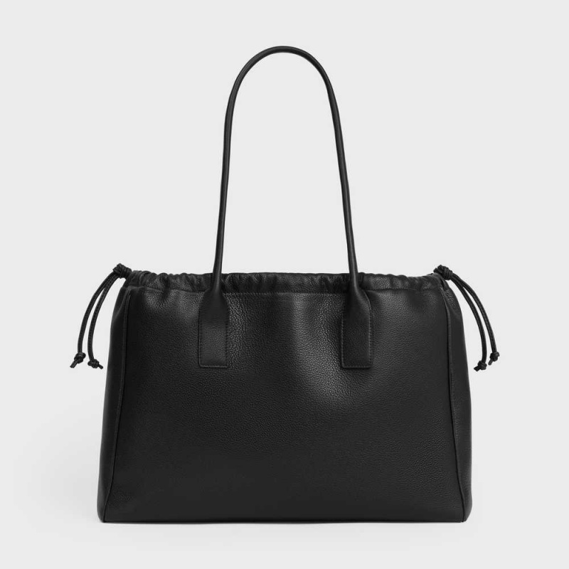 Celine Drawstring Cuir Triomphe In Grained Calfskin Cabas Siyah | CL-593087