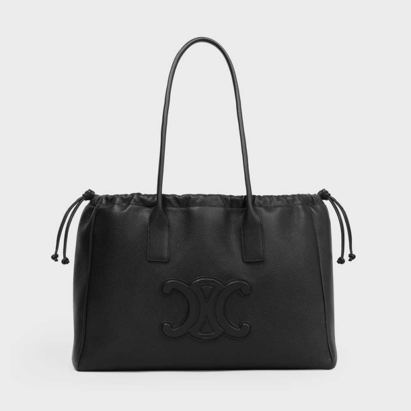 Celine Drawstring Cuir Triomphe In Grained Calfskin Cabas Siyah | CL-593087