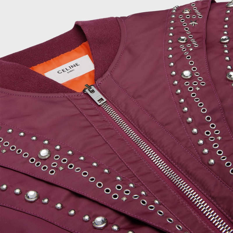 Celine Embroidered Bomber In Naylon Blousons Bordo | CL-591958