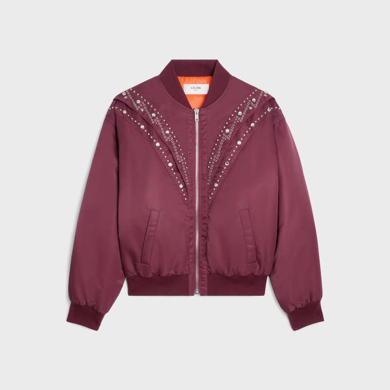 Celine Embroidered Bomber In Naylon Blousons Bordo | CL-591958