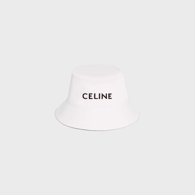 Celine Embroidered Bucket In Pamuklu Gabardine Şapka Beyaz | CL-591712