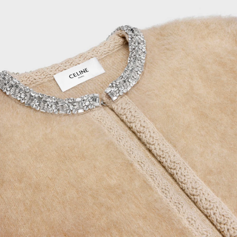 Celine Embroidered Cardigan In Brushed Mohair Triko Kahverengi | CL-592698