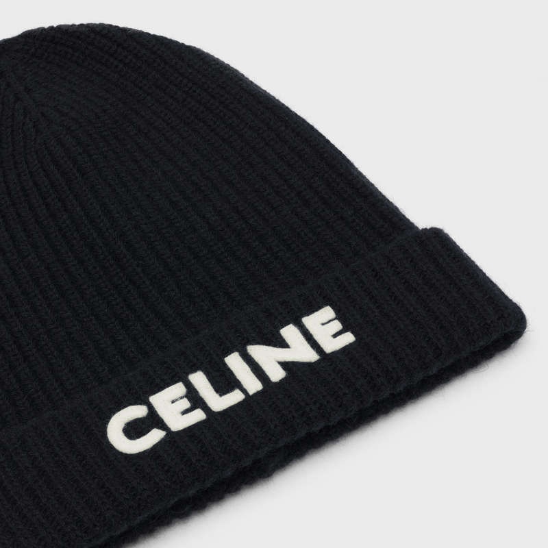 Celine Embroidered Knit Yün Beanie Şapka Siyah | CL-591714