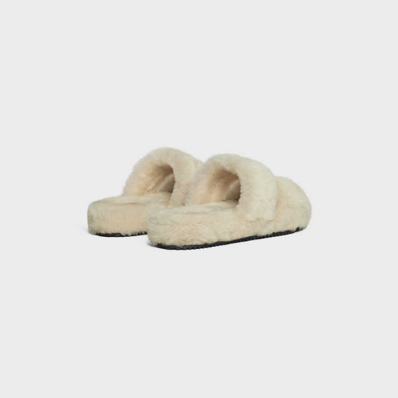 Celine Fur Slides Triomphe Open Slides In Shearling Makosen Bej Rengi Bej Rengi | CL-592538