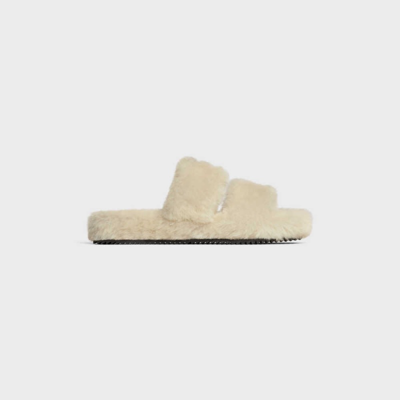 Celine Fur Slides Triomphe Open Slides In Shearling Makosen Bej Rengi Bej Rengi | CL-592538