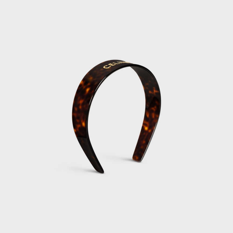 Celine Headband In Dark Havana Acetate And Brass With Gold Finish Saç aksesuarları Altın | CL-592336