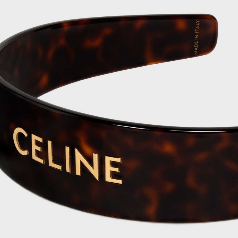 Celine Headband In Dark Havana Acetate And Brass With Gold Finish Saç aksesuarları Altın | CL-592336