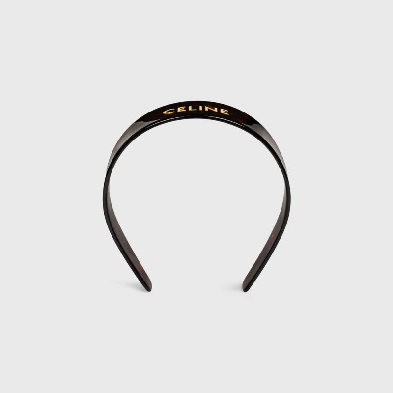 Celine Headband In Dark Havana Acetate And Brass With Gold Finish Saç aksesuarları Altın | CL-592336