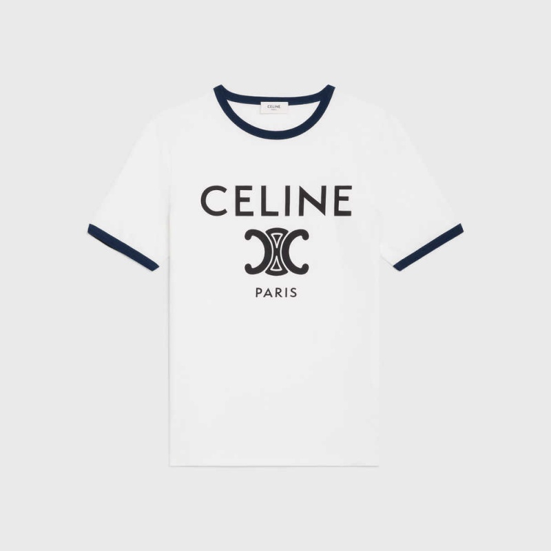 Celine In Pamuklu Jersey T-shirt Beyaz Lacivert Siyah | CL-592783