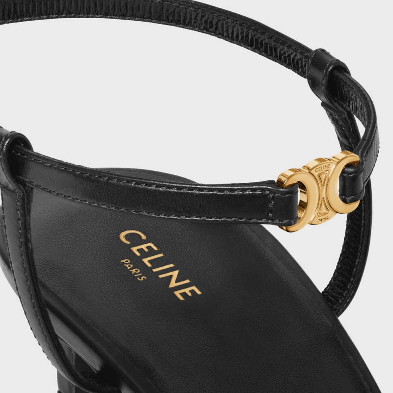 Celine Kitten With Askılı Triomphe In Calfskin Gold Finishing Stiletto Siyah | CL-592559