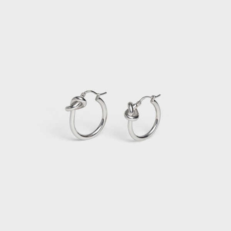 Celine Knot Small Hoops In Brass With Rhodium Finish Küpe Gümüş | CL-592312