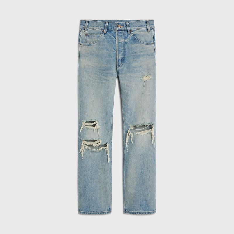 Celine Kurt Jeans In Destroyed Westside Wash Denim Pantolon Açık Mavi | CL-592051