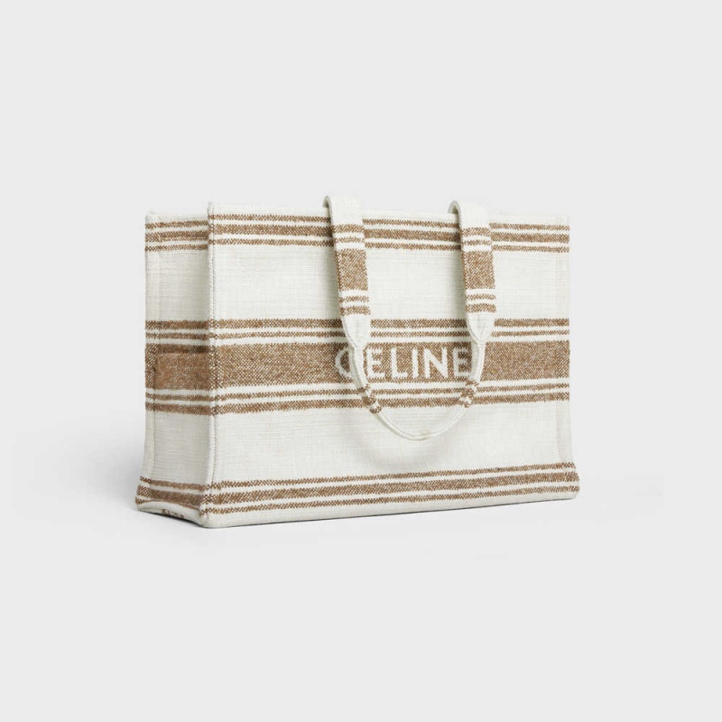 Celine Large Thais In Çizgili Tekstil With Jacquard Cabas Kahverengi Kahverengi | CL-593074