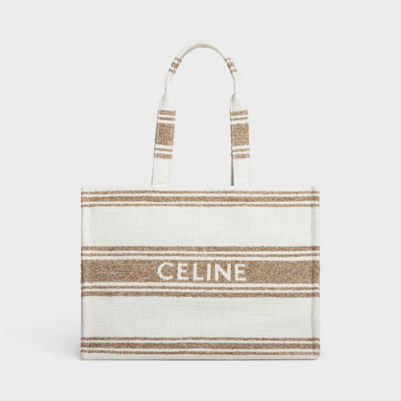 Celine Large Thais In Çizgili Tekstil With Jacquard Cabas Kahverengi Kahverengi | CL-593074