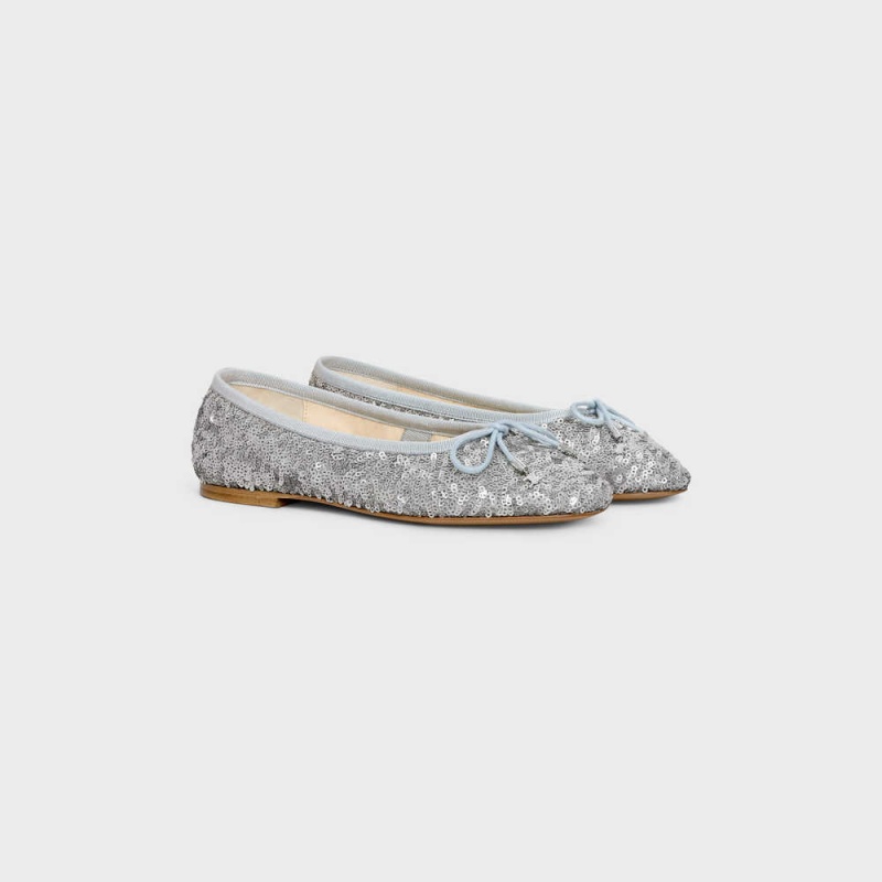 Celine Les Ballerines Ballerina With Triomphe Laces In Sequins Makosen Gümüş | CL-592536