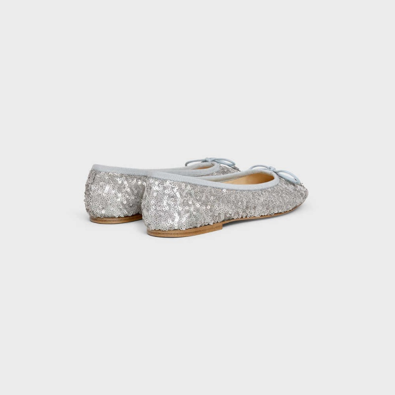 Celine Les Ballerines Ballerina With Triomphe Laces In Sequins Makosen Gümüş | CL-592536