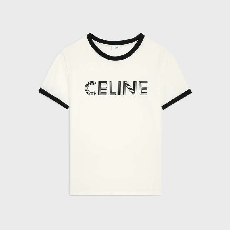 Celine Loose In Pamuklu Jersey T-shirt Beyaz Siyah | CL-592125