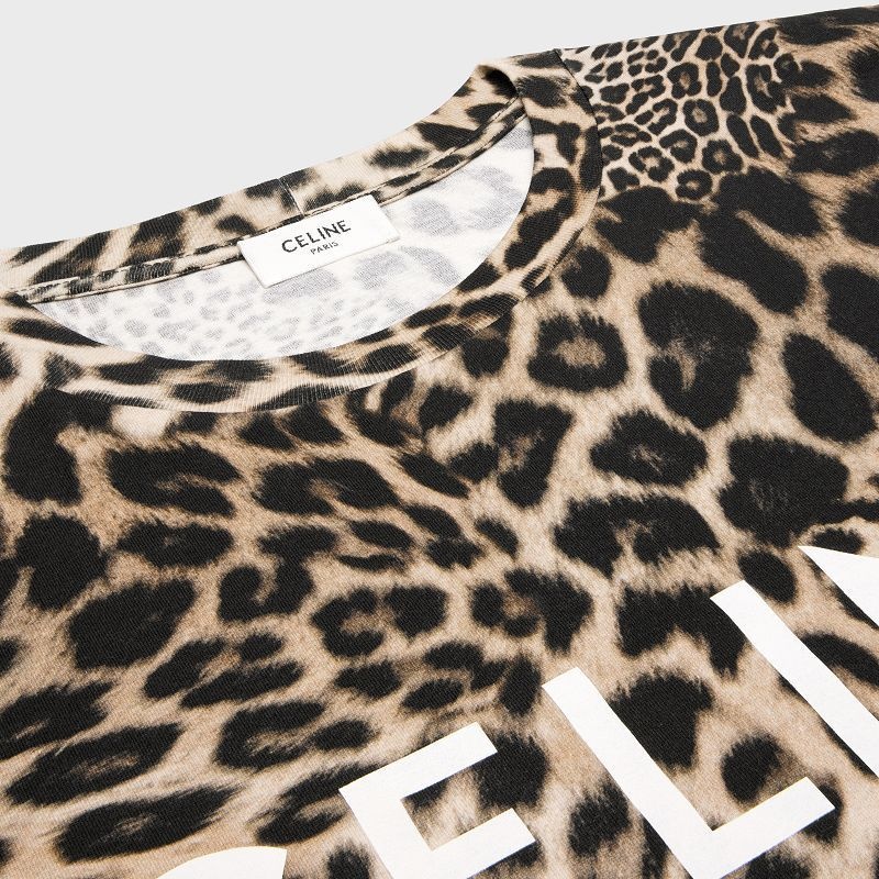 Celine Loose In Pamuklu Jersey T-shirt Leopar | CL-592135