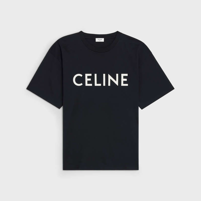 Celine Loose In Pamuklu Jersey T-shirt Siyah Beyaz | CL-592137