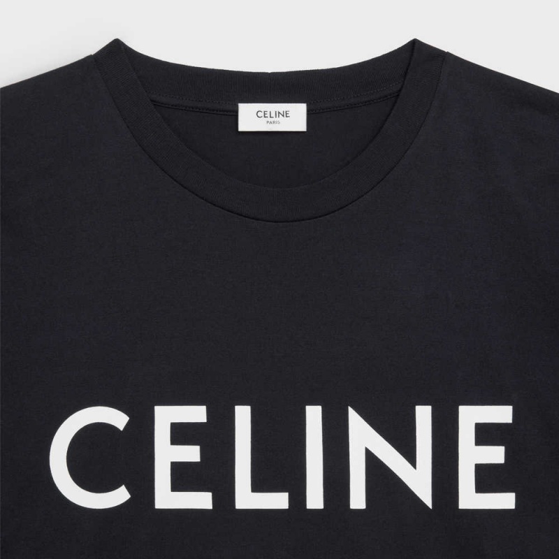 Celine Loose In Pamuklu Jersey T-shirt Siyah Beyaz | CL-592793