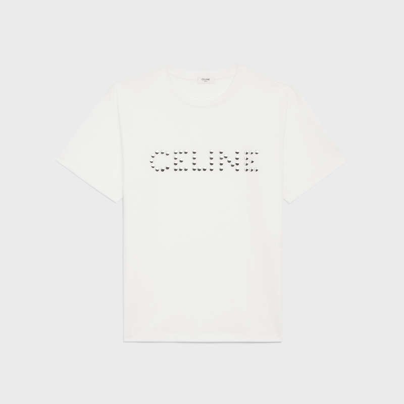 Celine Loose In Pamuklu Jersey With Studs T-shirt Beyaz Gümüş | CL-592140