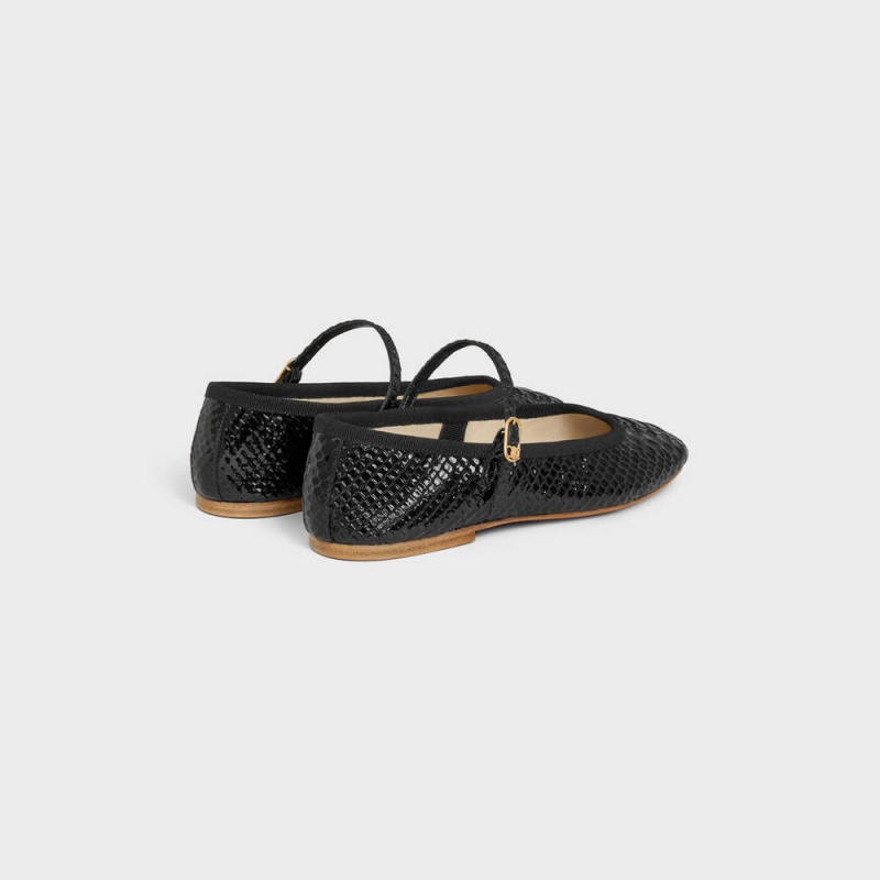 Celine Mary Jane Ballerina Les Ballerines In Python Stamped Calfskin Makosen Siyah | CL-592535