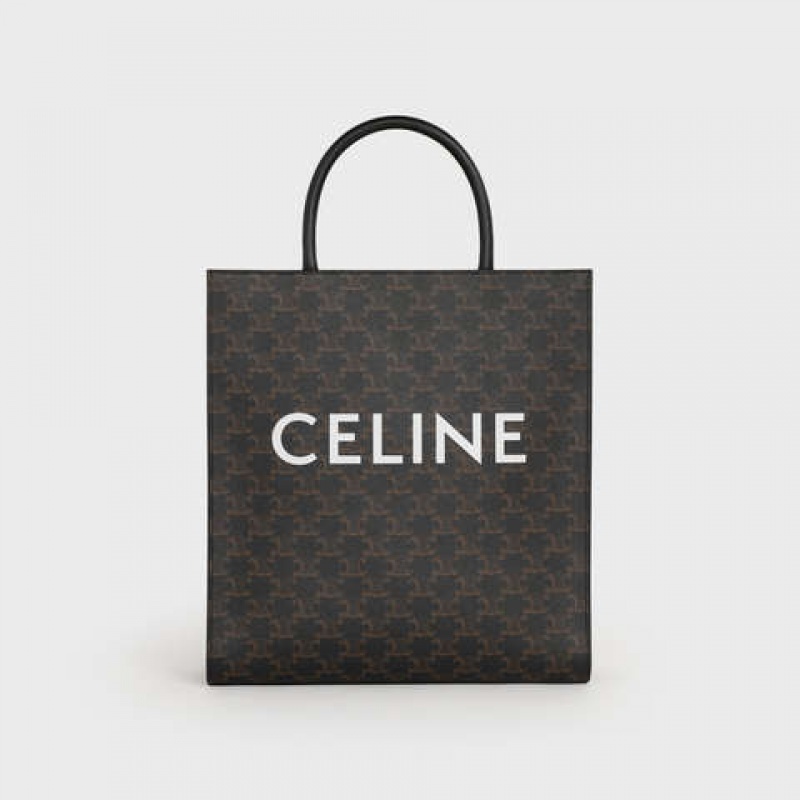 Celine Medium Vertical In Triomphe Kanvas With Celine Print Cabas Siyah | CL-591836