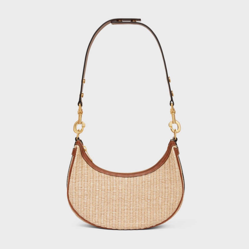 Celine Mediumstrap Bag In Raffia Effect Tekstil And Calfskin Ava Bej Rengi Kahverengi | CL-593100