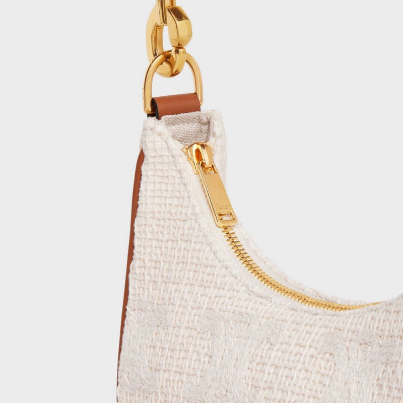 Celine Mediumstrap Bag In Tekstil With Triomphe Crochet Embroidery Ava Bej Rengi Kahverengi | CL-593101