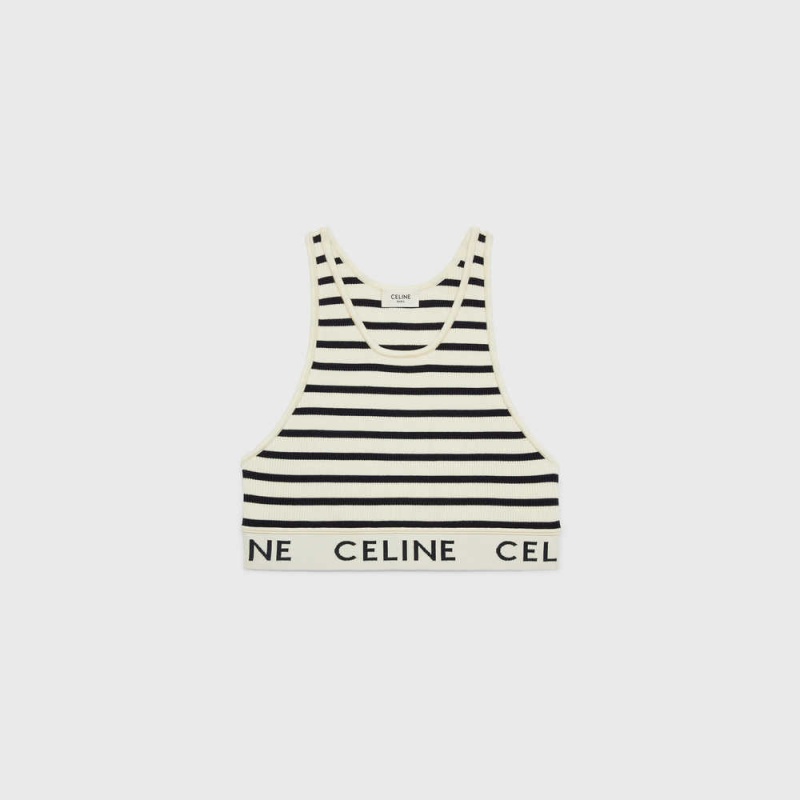 Celine Mesh Sports Bra Tişörtü Krema Lacivert | CL-592809