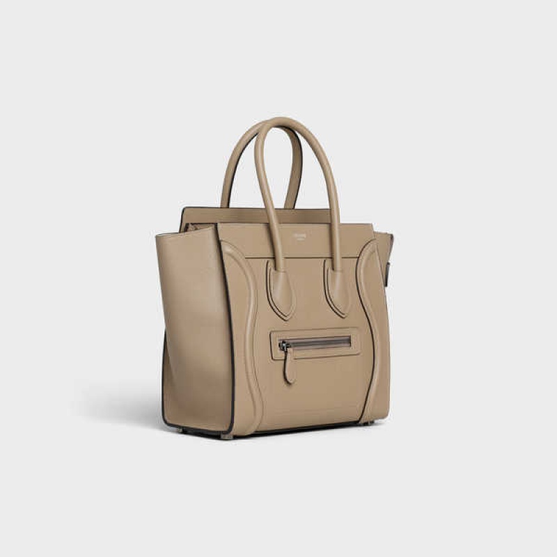 Celine Micro Handbag In Drummed Calfskin Luggage Haki | CL-593054