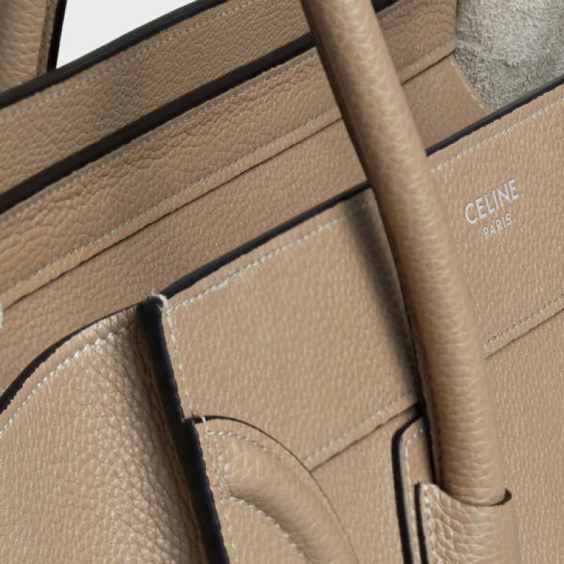 Celine Micro Handbag In Drummed Calfskin Luggage Haki | CL-593054