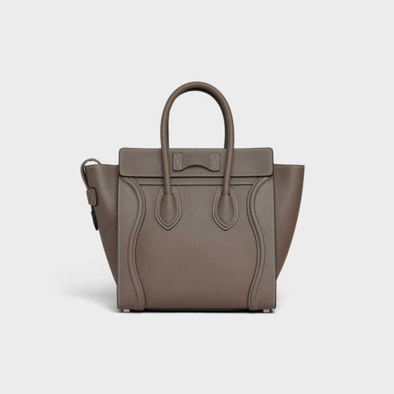 Celine Micro Handbag In Drummed Calfskin Luggage Kahverengi | CL-593053