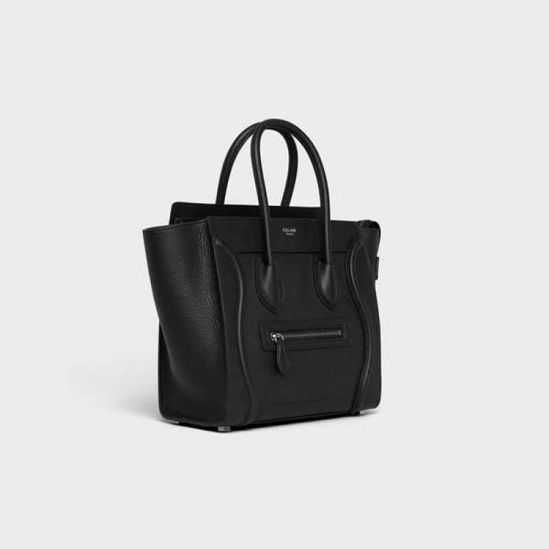 Celine Micro Handbag In Drummed Calfskin Luggage Siyah | CL-593051