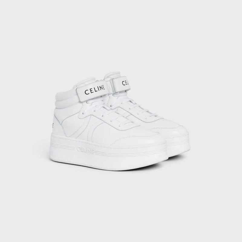 Celine Mid Cut Block Sneakers With Cırt Cırt And Wedge In Calfskin Spor Ayakkabı Beyaz | CL-592545