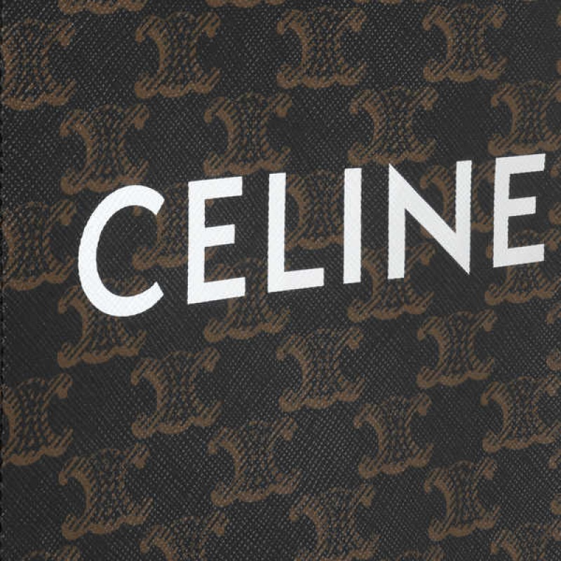 Celine Mini Vertical Cabas In And Calfskin With Print Triomphe Canvas Kahverengi | CL-593134